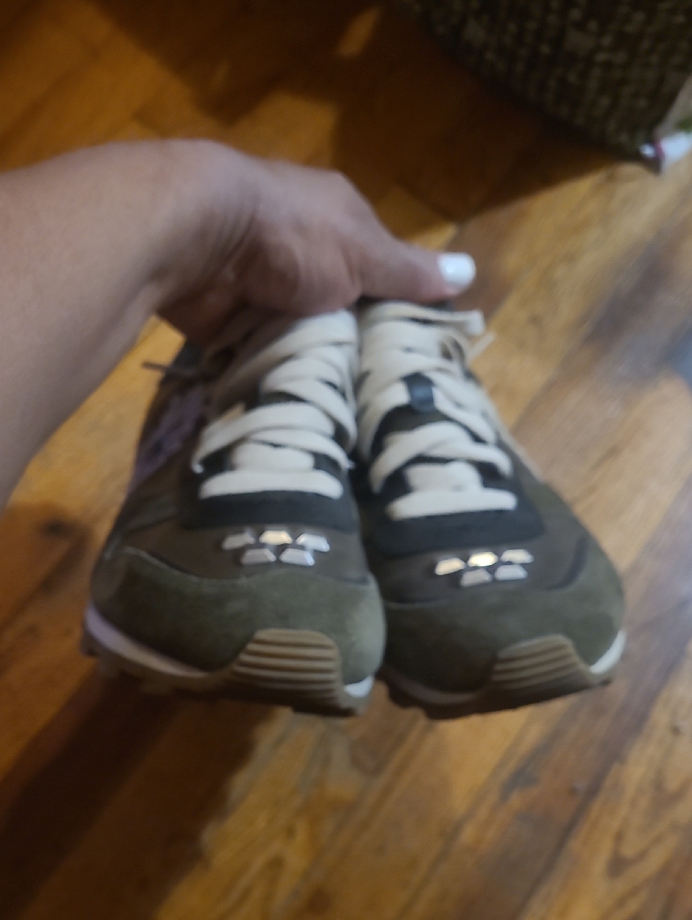 COACH Men's Olive Green and Black Leather-Trim Sneakers with White Laces - Picture 4 of 8